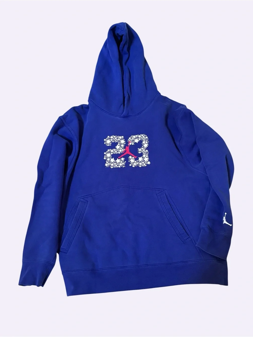 Jordan Royal Blue Hoodie with Floral '23' and Pink Jumpman